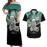 Electric Guitar Skull Couples Matching Off Shoulder Maxi Dress and Hawaiian Shirt Lets Rock - Wonder Print Shop