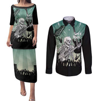 Electric Guitar Skull Couples Matching Puletasi and Long Sleeve Button Shirt Lets Rock - Wonder Print Shop
