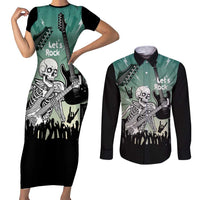 Electric Guitar Skull Couples Matching Short Sleeve Bodycon Dress and Long Sleeve Button Shirt Lets Rock - Wonder Print Shop