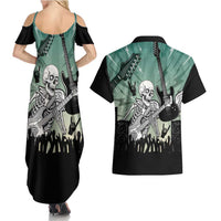 Electric Guitar Skull Couples Matching Summer Maxi Dress and Hawaiian Shirt Lets Rock - Wonder Print Shop
