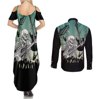 Electric Guitar Skull Couples Matching Summer Maxi Dress and Long Sleeve Button Shirt Lets Rock - Wonder Print Shop