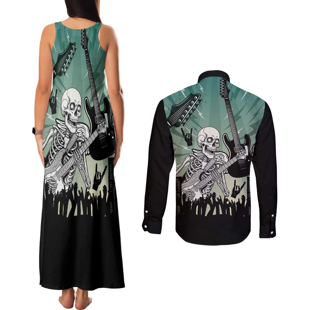Electric Guitar Skull Couples Matching Tank Maxi Dress and Long Sleeve Button Shirt Lets Rock - Wonder Print Shop
