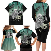 Electric Guitar Skull Family Matching Long Sleeve Bodycon Dress and Hawaiian Shirt Lets Rock - Wonder Print Shop