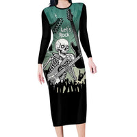 Electric Guitar Skull Family Matching Long Sleeve Bodycon Dress and Hawaiian Shirt Lets Rock - Wonder Print Shop