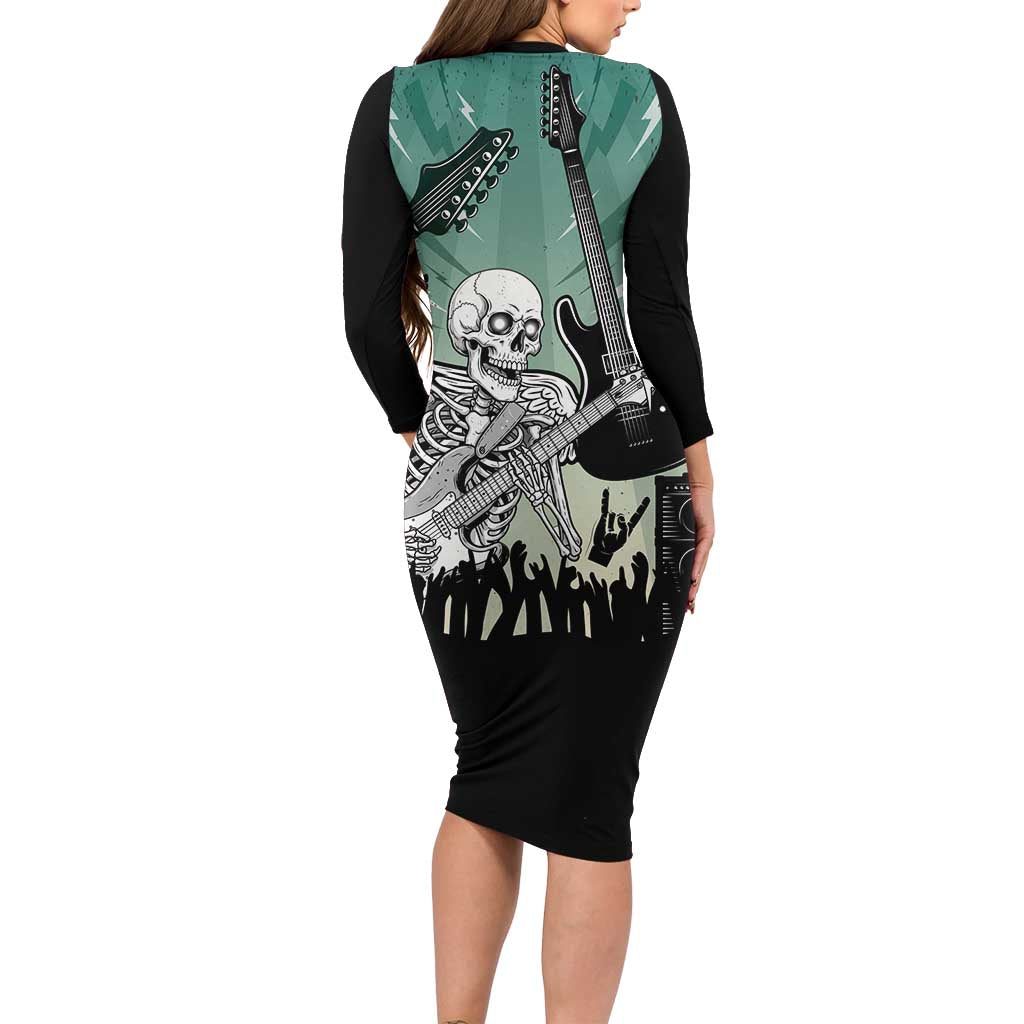 Electric Guitar Skull Family Matching Long Sleeve Bodycon Dress and Hawaiian Shirt Lets Rock - Wonder Print Shop