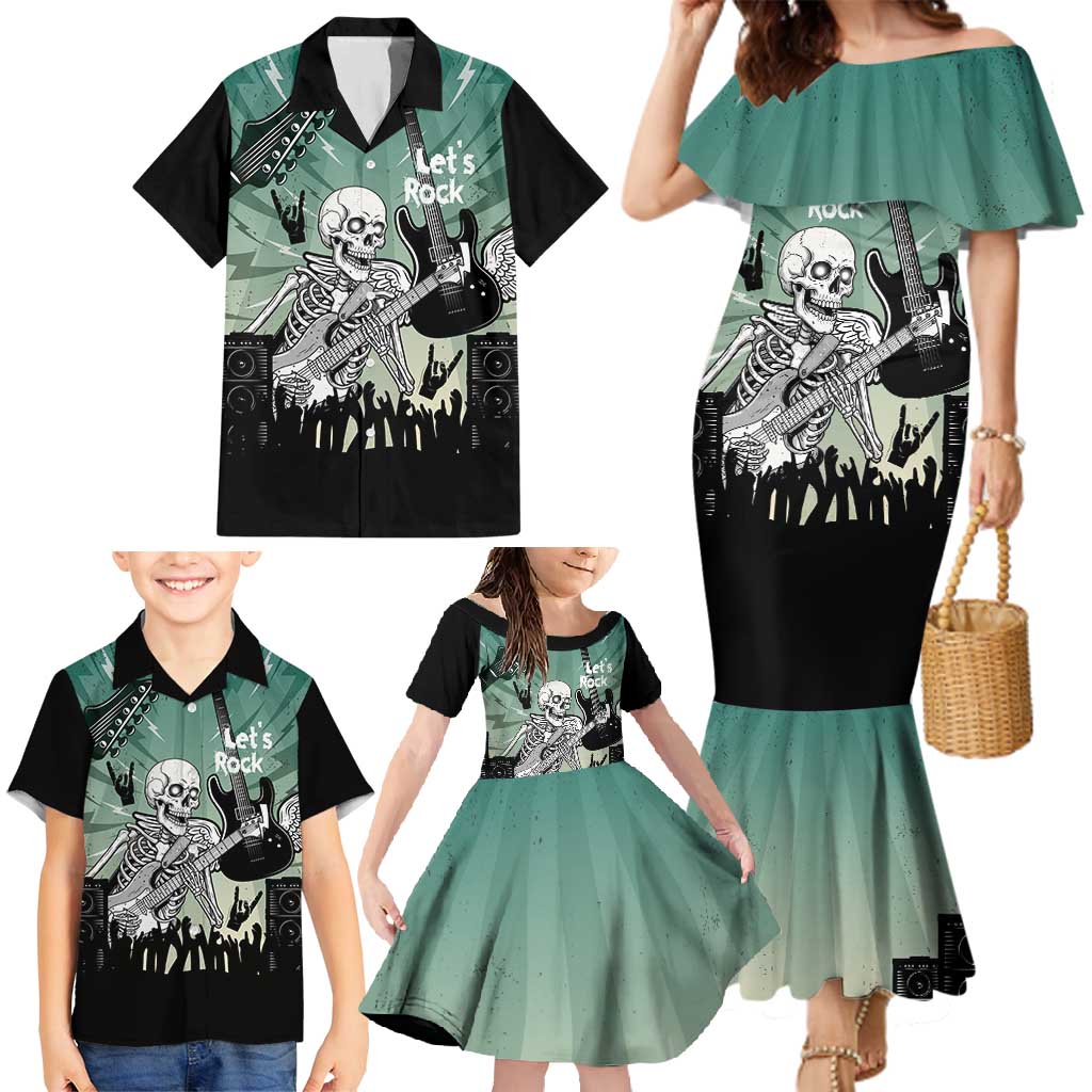 Electric Guitar Skull Family Matching Mermaid Dress and Hawaiian Shirt Lets Rock - Wonder Print Shop