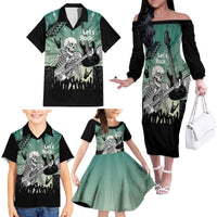 Electric Guitar Skull Family Matching Off The Shoulder Long Sleeve Dress and Hawaiian Shirt Lets Rock - Wonder Print Shop