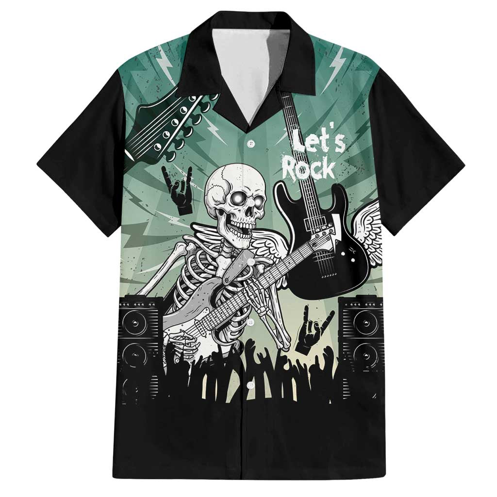 Electric Guitar Skull Family Matching Off Shoulder Maxi Dress and Hawaiian Shirt Lets Rock - Wonder Print Shop