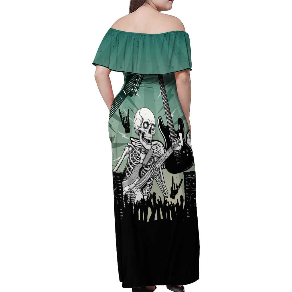 Electric Guitar Skull Family Matching Off Shoulder Maxi Dress and Hawaiian Shirt Lets Rock - Wonder Print Shop