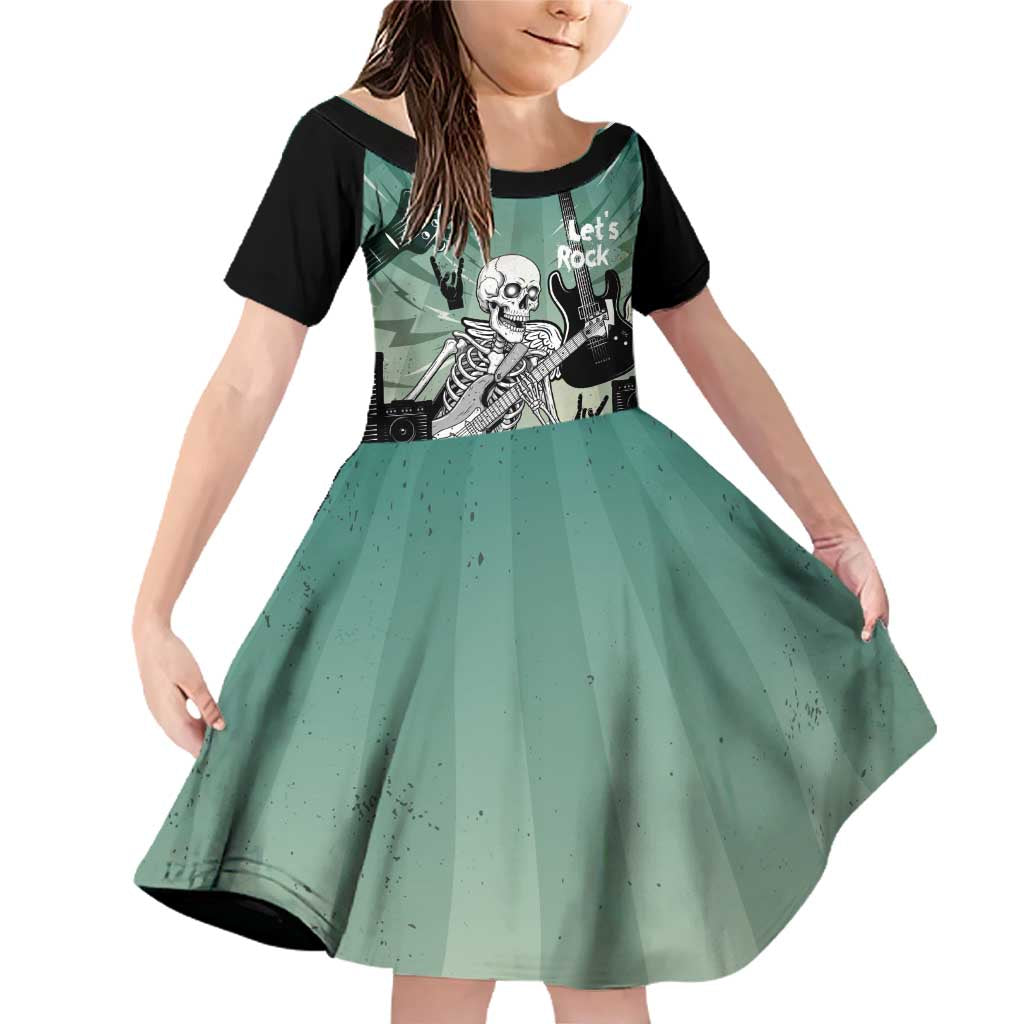 Electric Guitar Skull Family Matching Off Shoulder Short Dress and Hawaiian Shirt Lets Rock - Wonder Print Shop