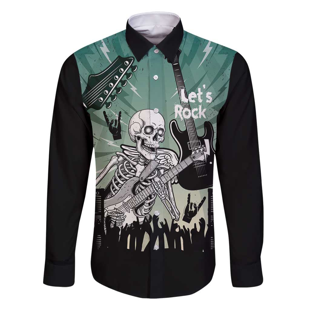 Electric Guitar Skull Family Matching Off Shoulder Short Dress and Hawaiian Shirt Lets Rock - Wonder Print Shop