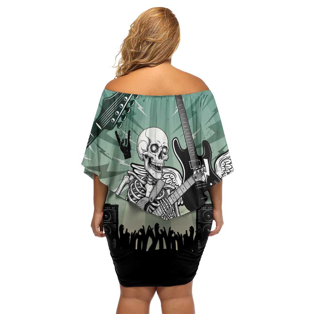 Electric Guitar Skull Family Matching Off Shoulder Short Dress and Hawaiian Shirt Lets Rock - Wonder Print Shop
