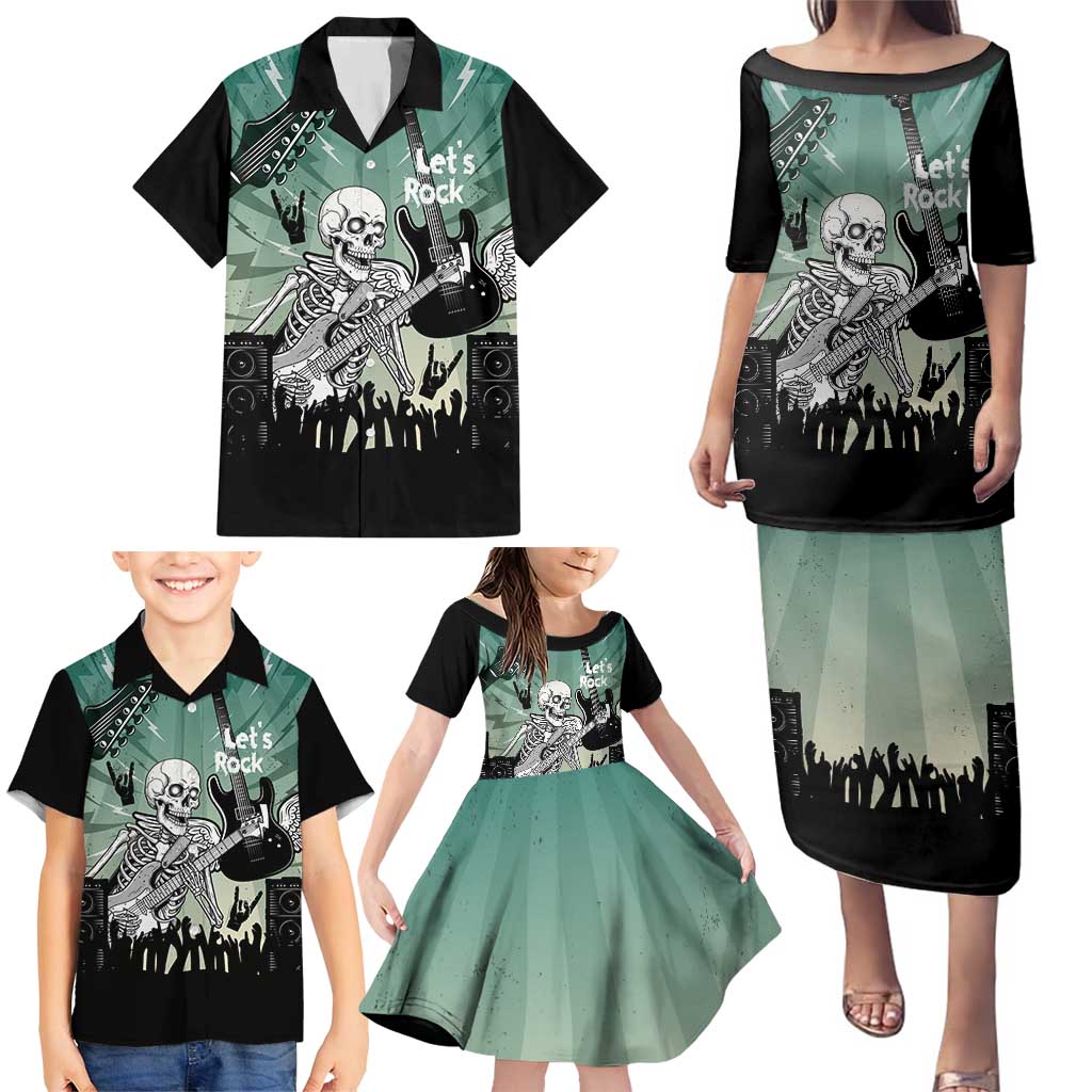 Electric Guitar Skull Family Matching Puletasi and Hawaiian Shirt Lets Rock - Wonder Print Shop