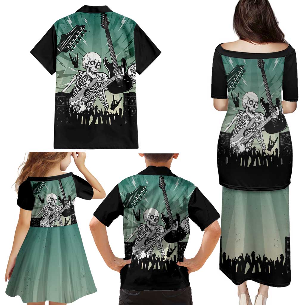 Electric Guitar Skull Family Matching Puletasi and Hawaiian Shirt Lets Rock - Wonder Print Shop