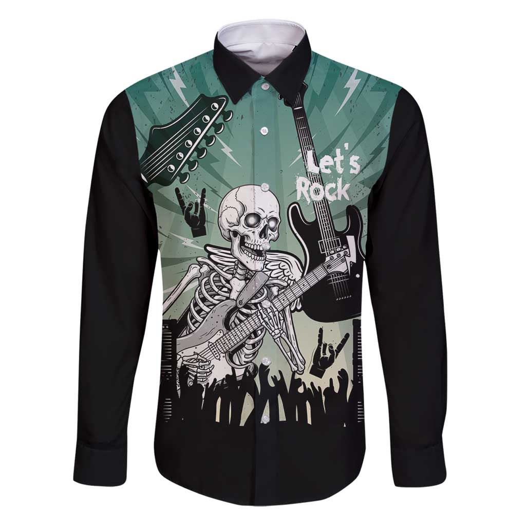 Electric Guitar Skull Family Matching Puletasi and Hawaiian Shirt Lets Rock - Wonder Print Shop