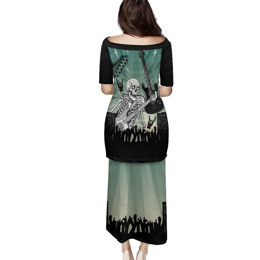 Electric Guitar Skull Family Matching Puletasi and Hawaiian Shirt Lets Rock - Wonder Print Shop