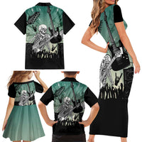 Electric Guitar Skull Family Matching Short Sleeve Bodycon Dress and Hawaiian Shirt Lets Rock - Wonder Print Shop