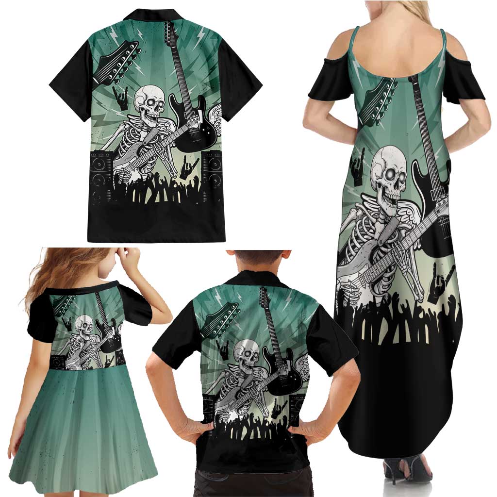 Electric Guitar Skull Family Matching Summer Maxi Dress and Hawaiian Shirt Lets Rock - Wonder Print Shop