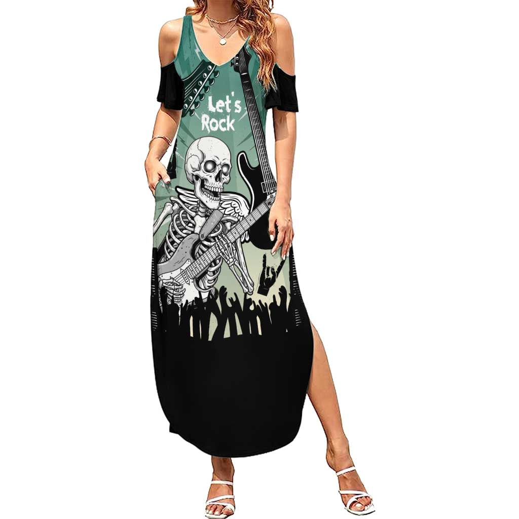 Electric Guitar Skull Family Matching Summer Maxi Dress and Hawaiian Shirt Lets Rock - Wonder Print Shop