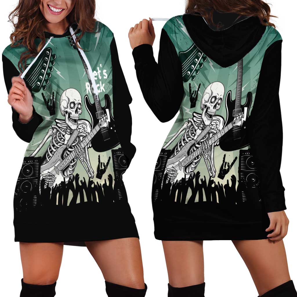 Electric Guitar Skull Hoodie Dress Lets Rock - Wonder Print Shop