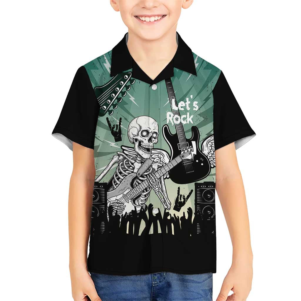 Electric Guitar Skull Kid Hawaiian Shirt Lets Rock - Wonder Print Shop