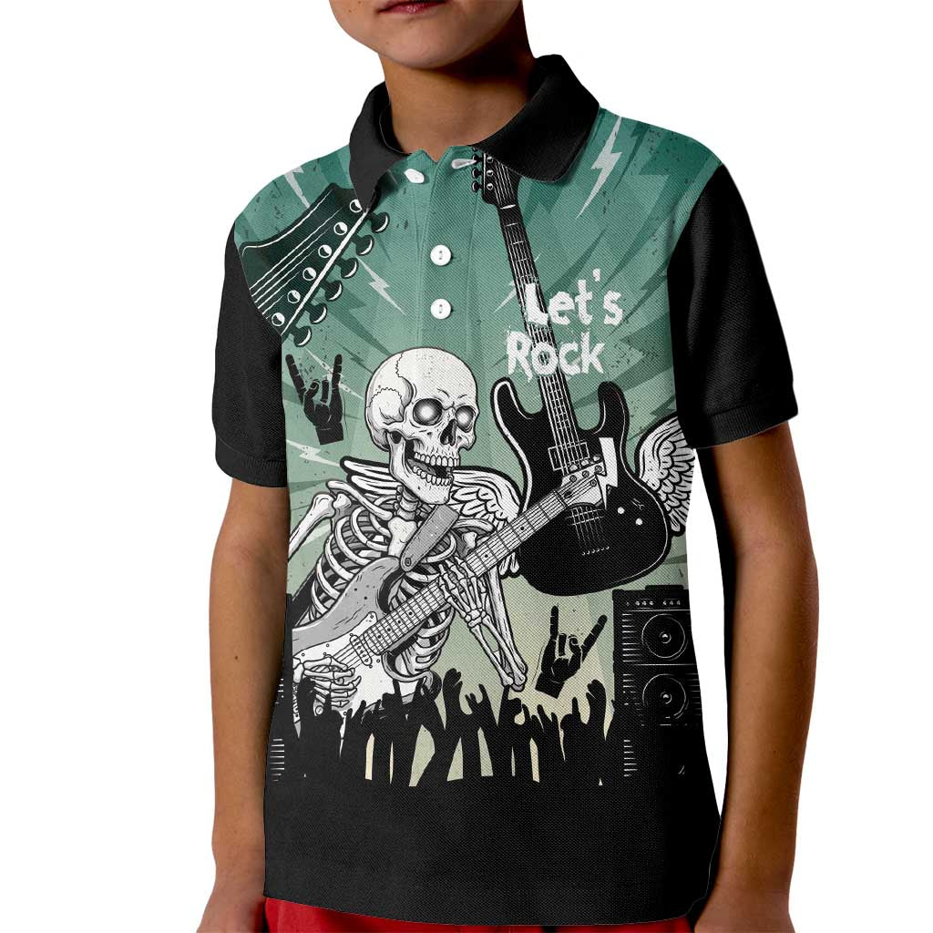 Electric Guitar Skull Kid Polo Shirt Lets Rock - Wonder Print Shop