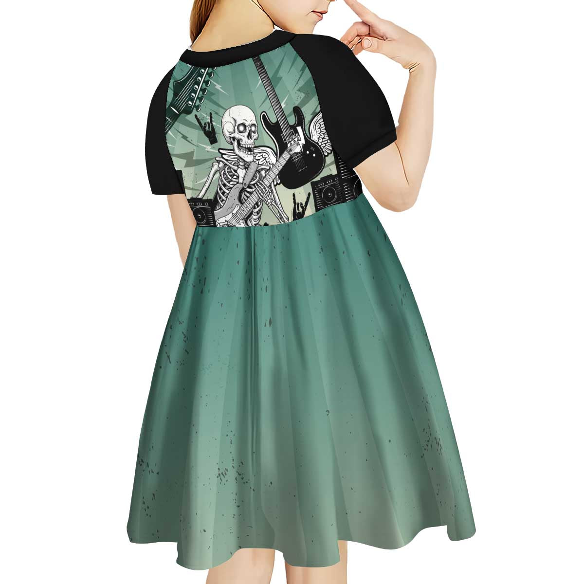 Electric Guitar Skull Kid Short Sleeve Dress Lets Rock - Wonder Print Shop