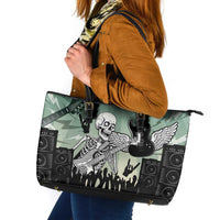 Electric Guitar Skull Leather Tote Bag Lets Rock - Wonder Print Shop