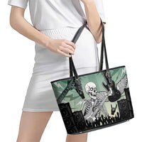 Electric Guitar Skull Leather Tote Bag Lets Rock - Wonder Print Shop