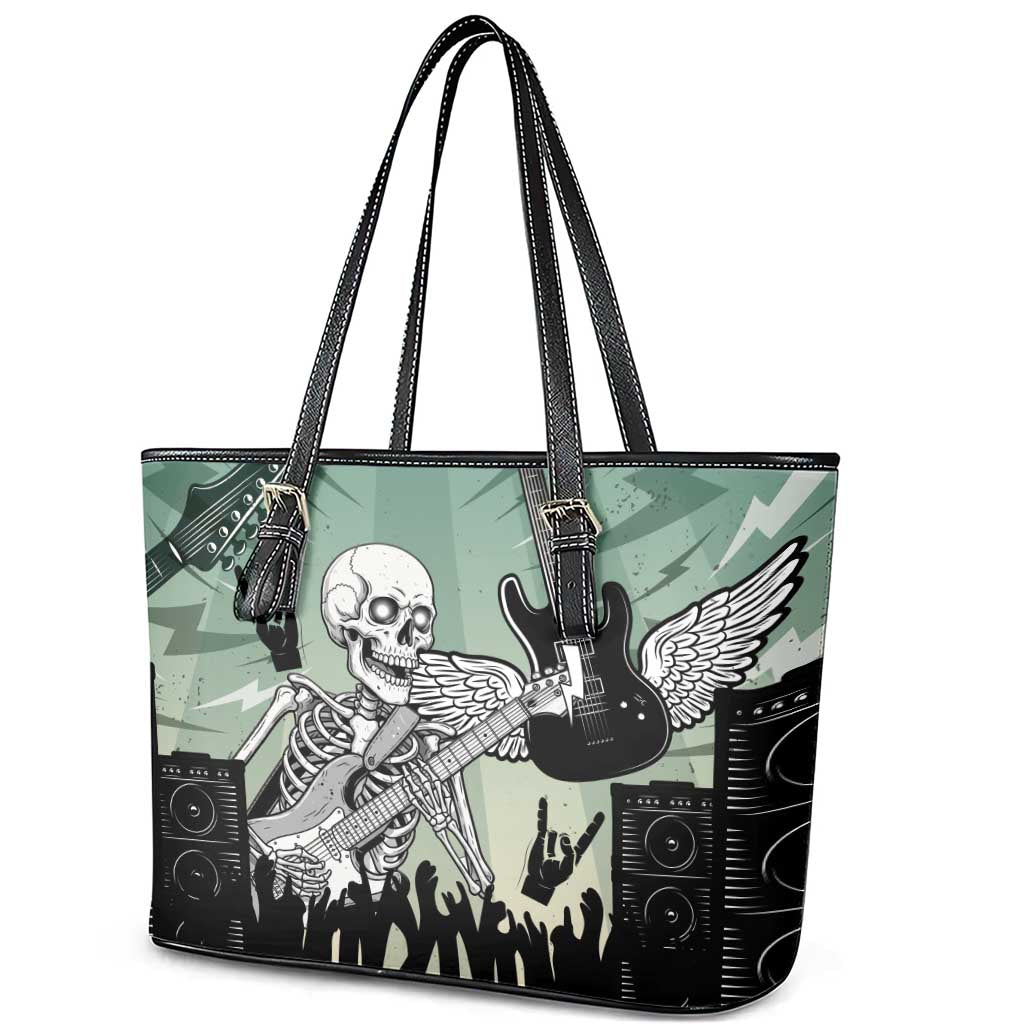Electric Guitar Skull Leather Tote Bag Lets Rock - Wonder Print Shop