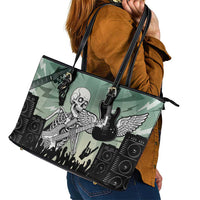 Electric Guitar Skull Leather Tote Bag Lets Rock - Wonder Print Shop