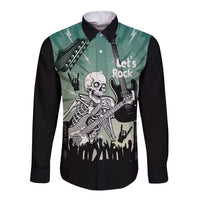 Electric Guitar Skull Long Sleeve Button Shirt Lets Rock - Wonder Print Shop