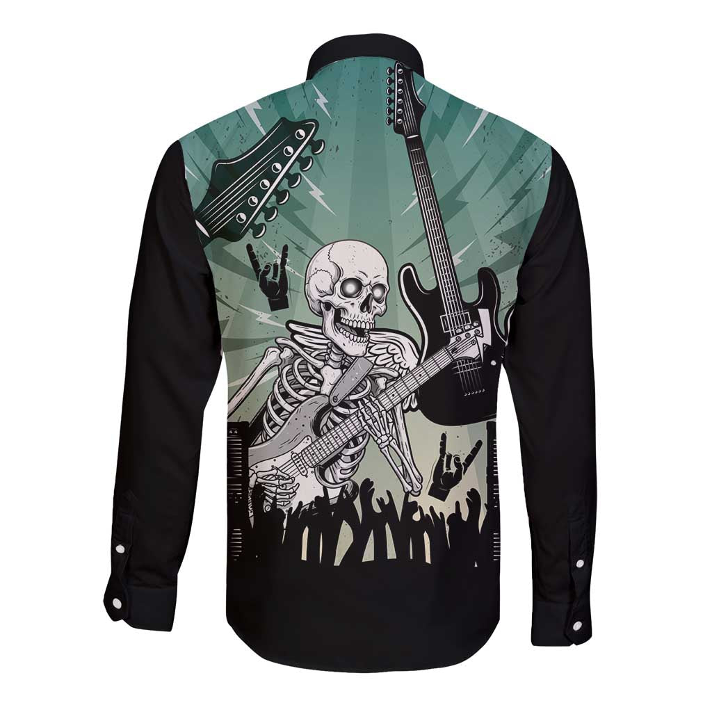 Electric Guitar Skull Long Sleeve Button Shirt Lets Rock - Wonder Print Shop