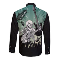 Electric Guitar Skull Long Sleeve Button Shirt Lets Rock - Wonder Print Shop