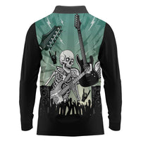 Electric Guitar Skull Long Sleeve Polo Shirt Lets Rock - Wonder Print Shop