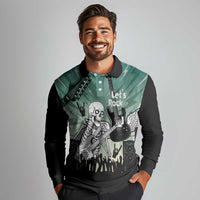 Electric Guitar Skull Long Sleeve Polo Shirt Lets Rock - Wonder Print Shop