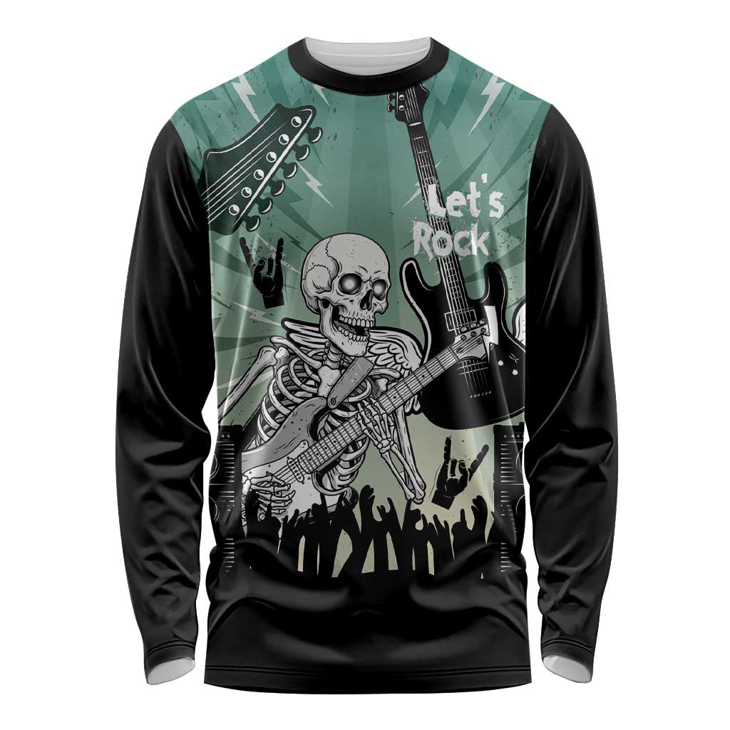 Electric Guitar Skull Long Sleeve Shirt Lets Rock - Wonder Print Shop