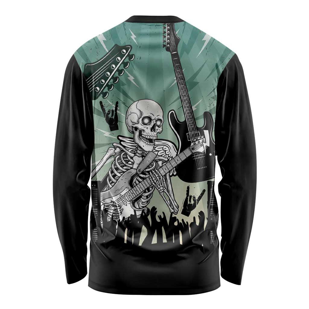 Electric Guitar Skull Long Sleeve Shirt Lets Rock - Wonder Print Shop