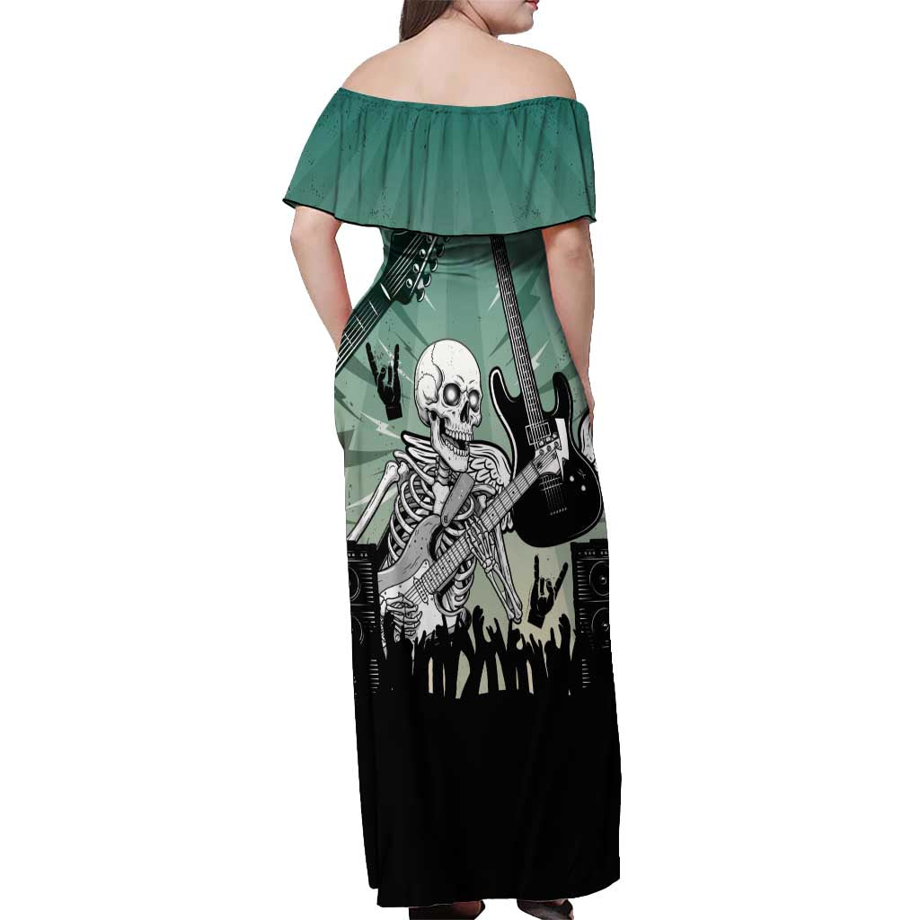 Electric Guitar Skull Off Shoulder Maxi Dress Lets Rock - Wonder Print Shop