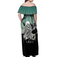 Electric Guitar Skull Off Shoulder Maxi Dress Lets Rock - Wonder Print Shop