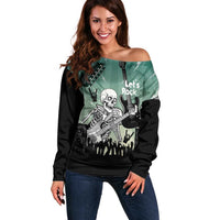 Electric Guitar Skull Off Shoulder Sweater Lets Rock - Wonder Print Shop