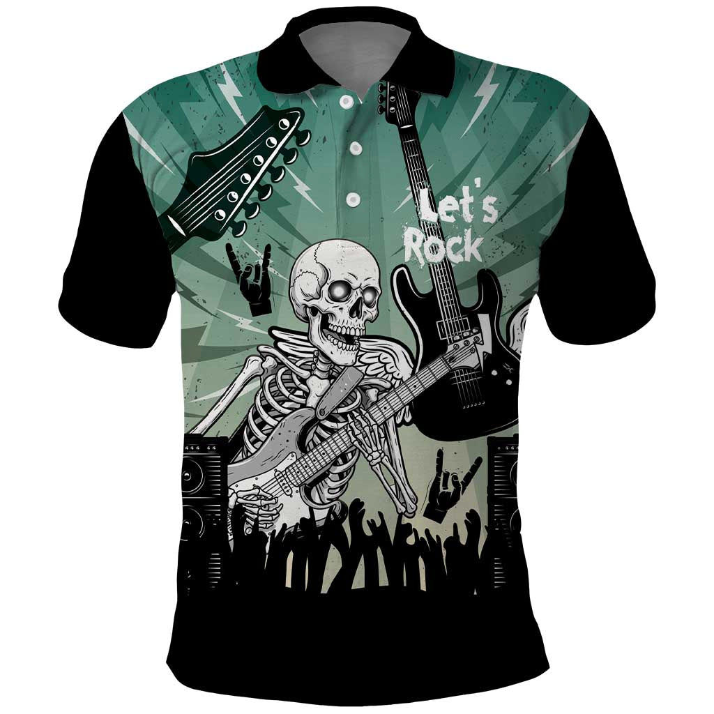 Electric Guitar Skull Polo Shirt Lets Rock - Wonder Print Shop