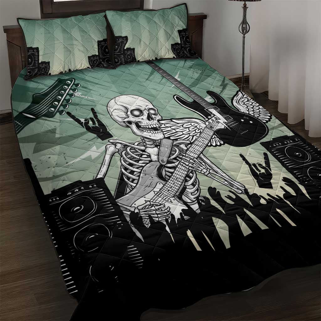 Electric Guitar Skull Quilt Bed Set Lets Rock - Wonder Print Shop