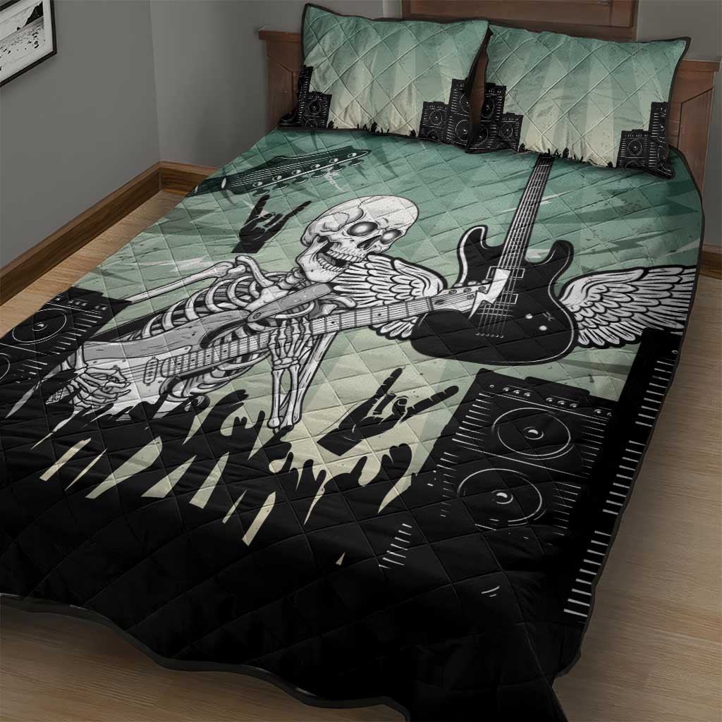 Electric Guitar Skull Quilt Bed Set Lets Rock - Wonder Print Shop