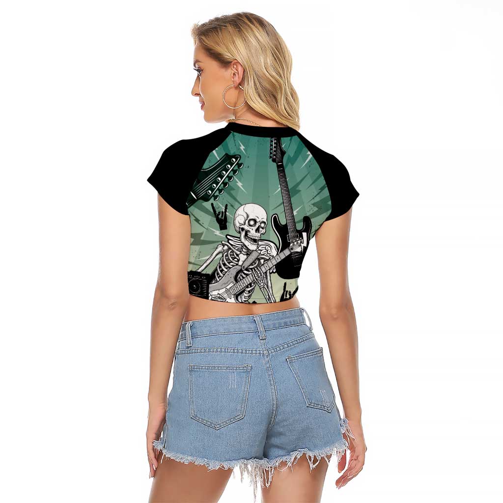 Electric Guitar Skull Raglan Cropped T Shirt Lets Rock - Wonder Print Shop