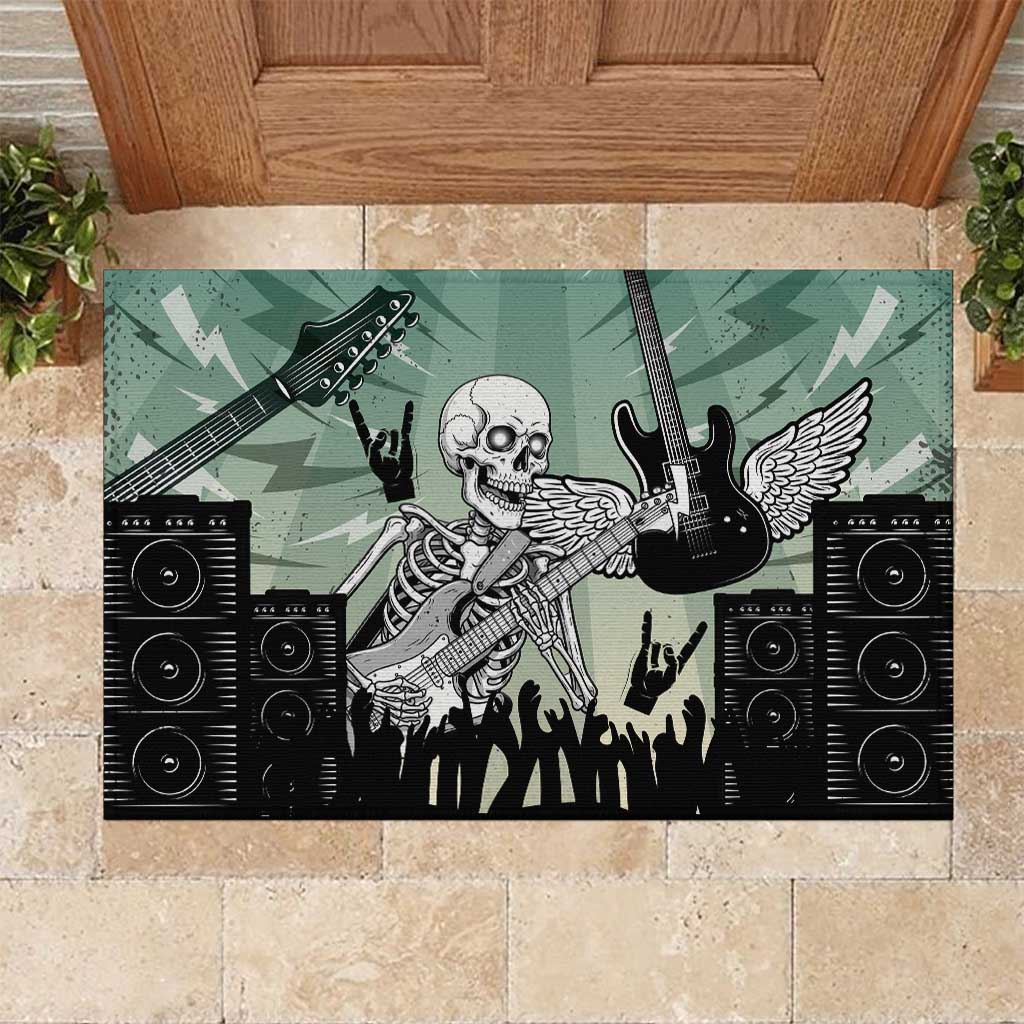 Electric Guitar Skull Rubber Doormat Lets Rock - Wonder Print Shop