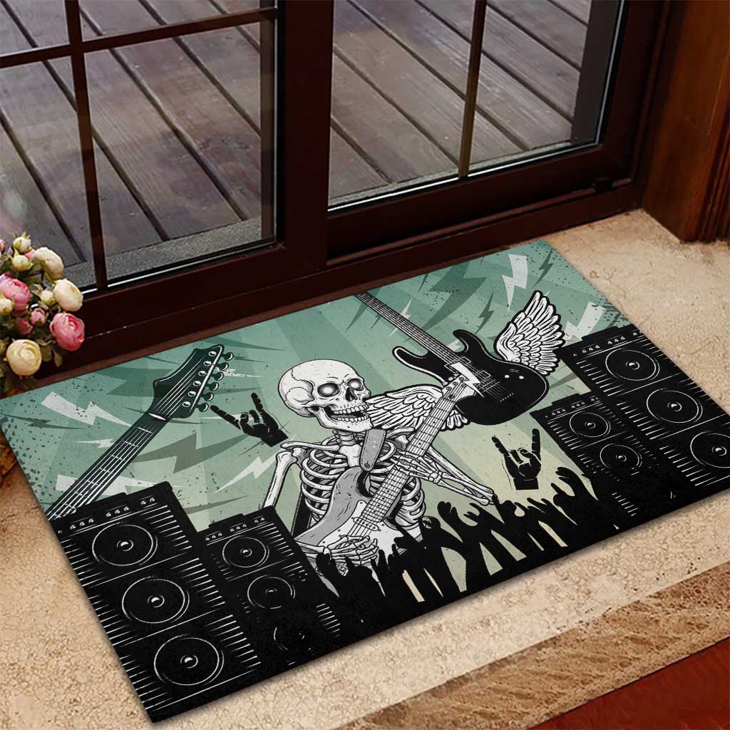 Electric Guitar Skull Rubber Doormat Lets Rock - Wonder Print Shop