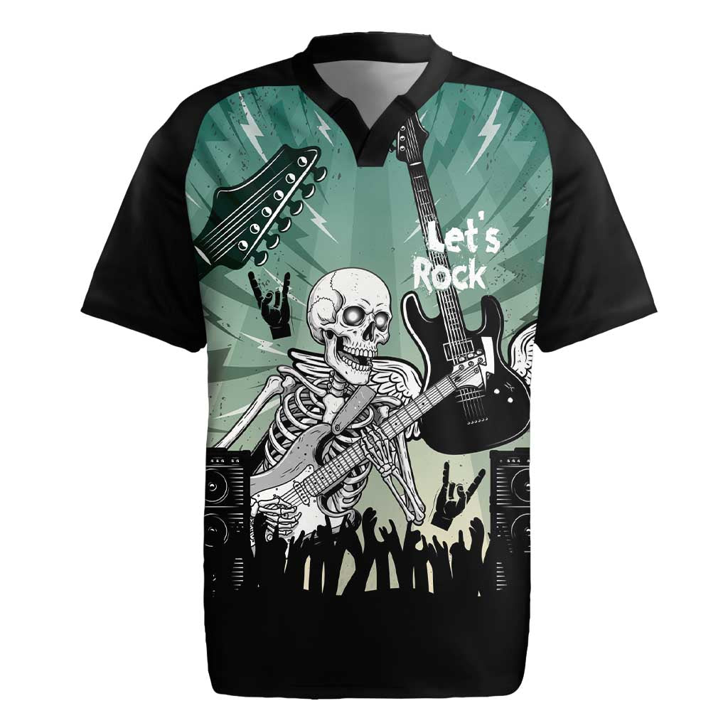 Electric Guitar Skull Rugby Jersey Lets Rock - Wonder Print Shop