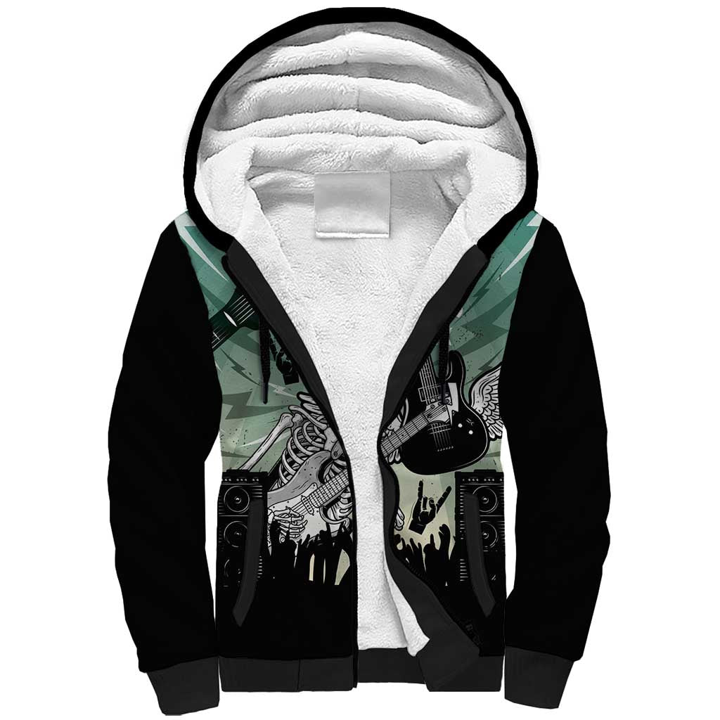 Electric Guitar Skull Sherpa Hoodie Lets Rock - Wonder Print Shop