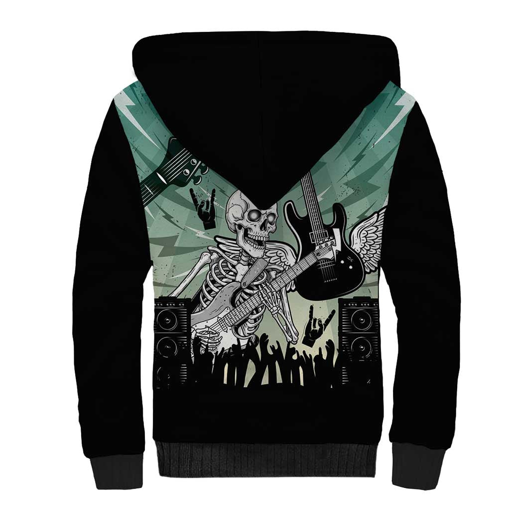 Electric Guitar Skull Sherpa Hoodie Lets Rock - Wonder Print Shop